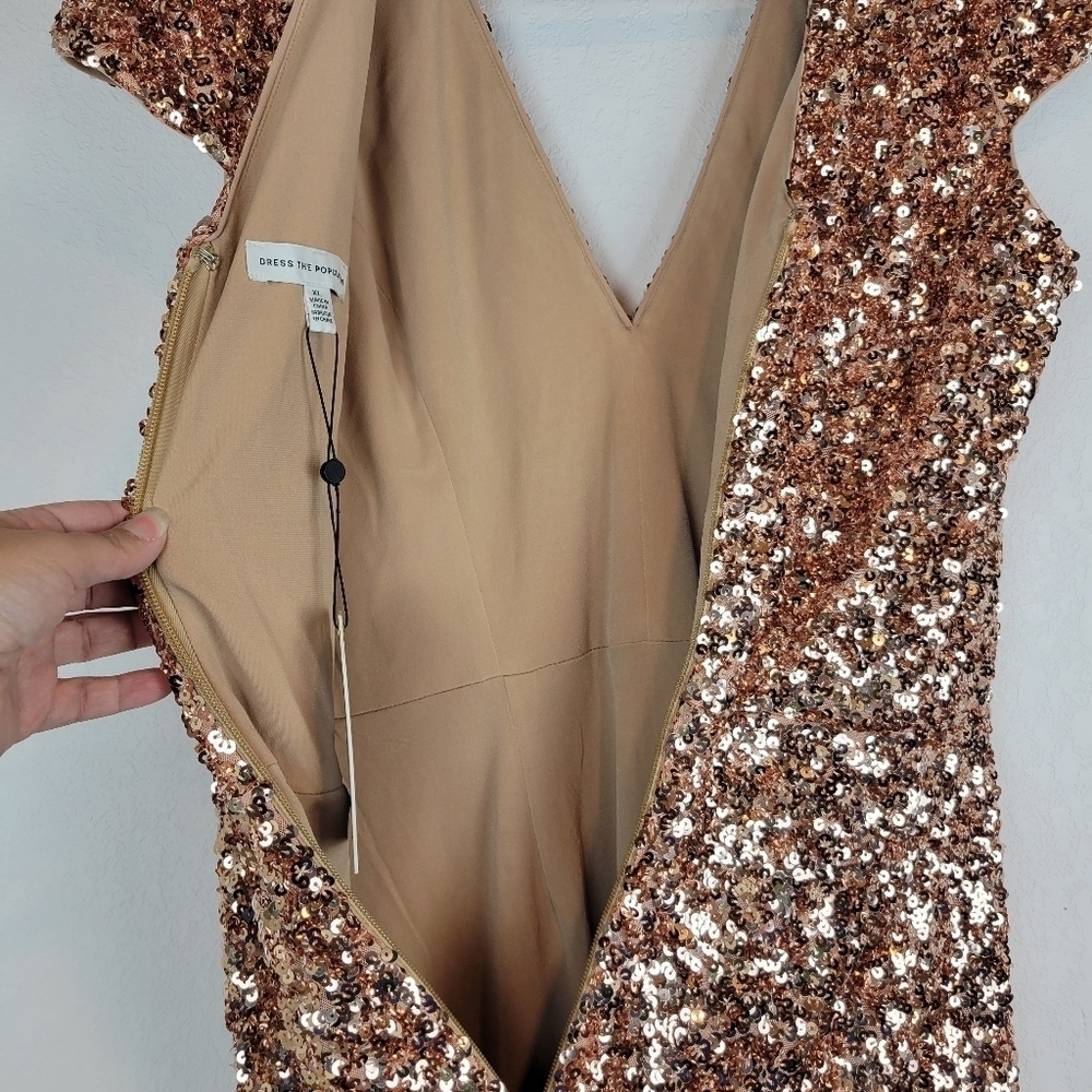 NWT Dress The Population Zoe Sequin Body Con Minidress in Soft Copper Size XL - Picture 10 of 14